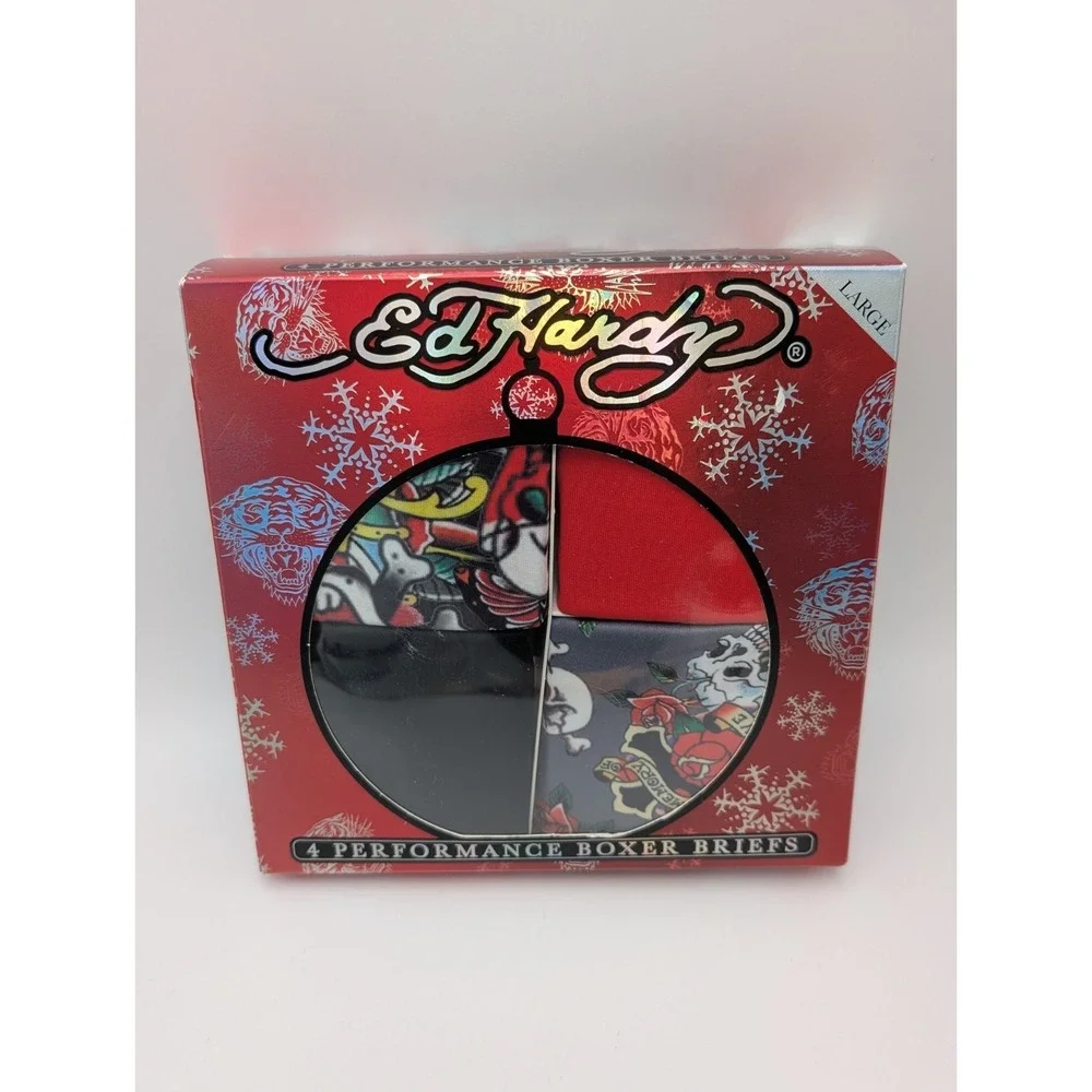 ED HARDY Men's Large‎ Performance Boxer Briefs 4 Pack Assorted Multicolor Prints